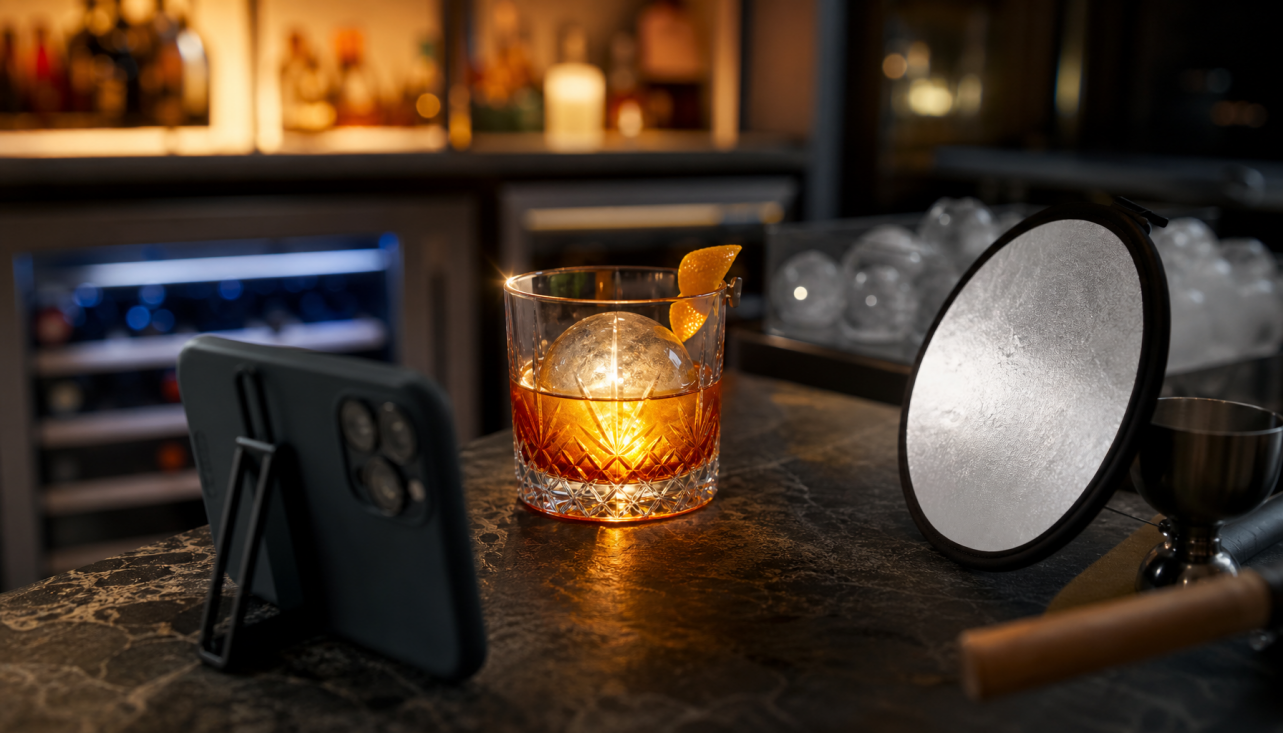 sphere ice home cocktail photography