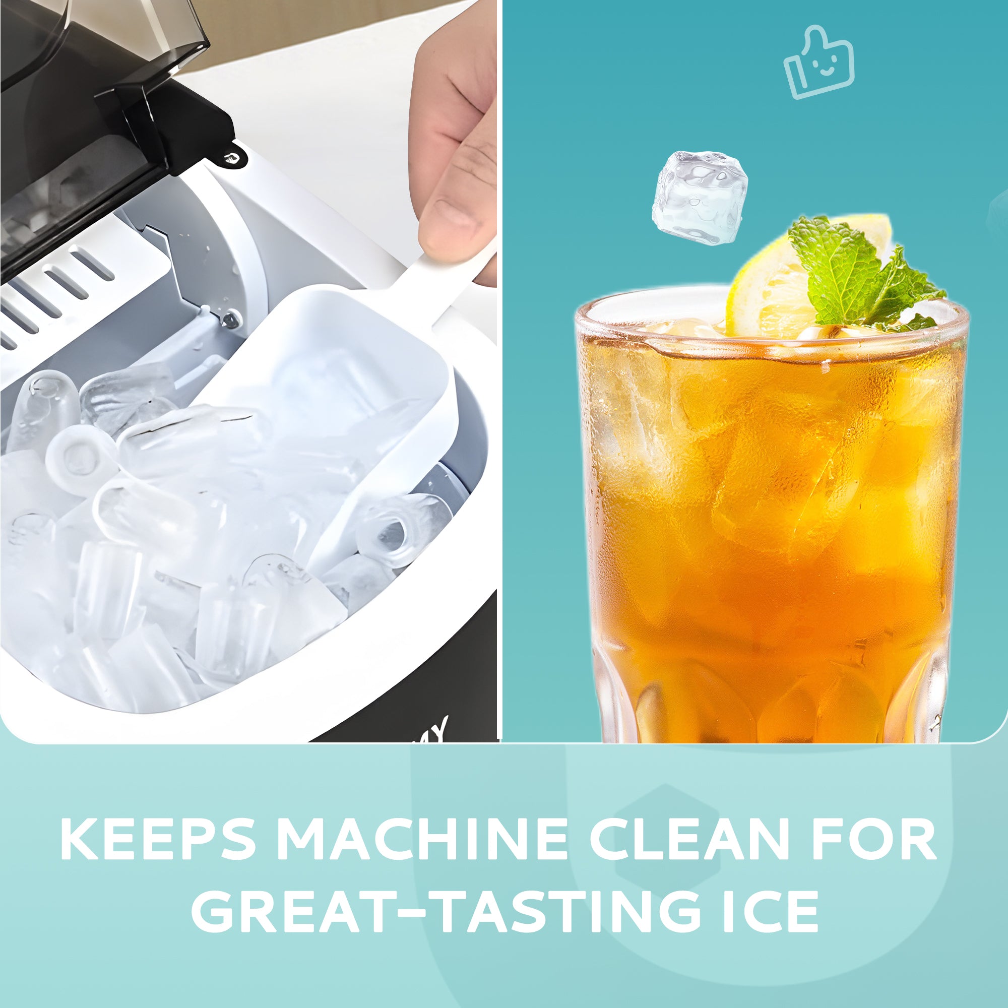 EUHOMY ice maker cleaner benefit: clean ice bin and refreshing iced tea for great-tasting drinks.