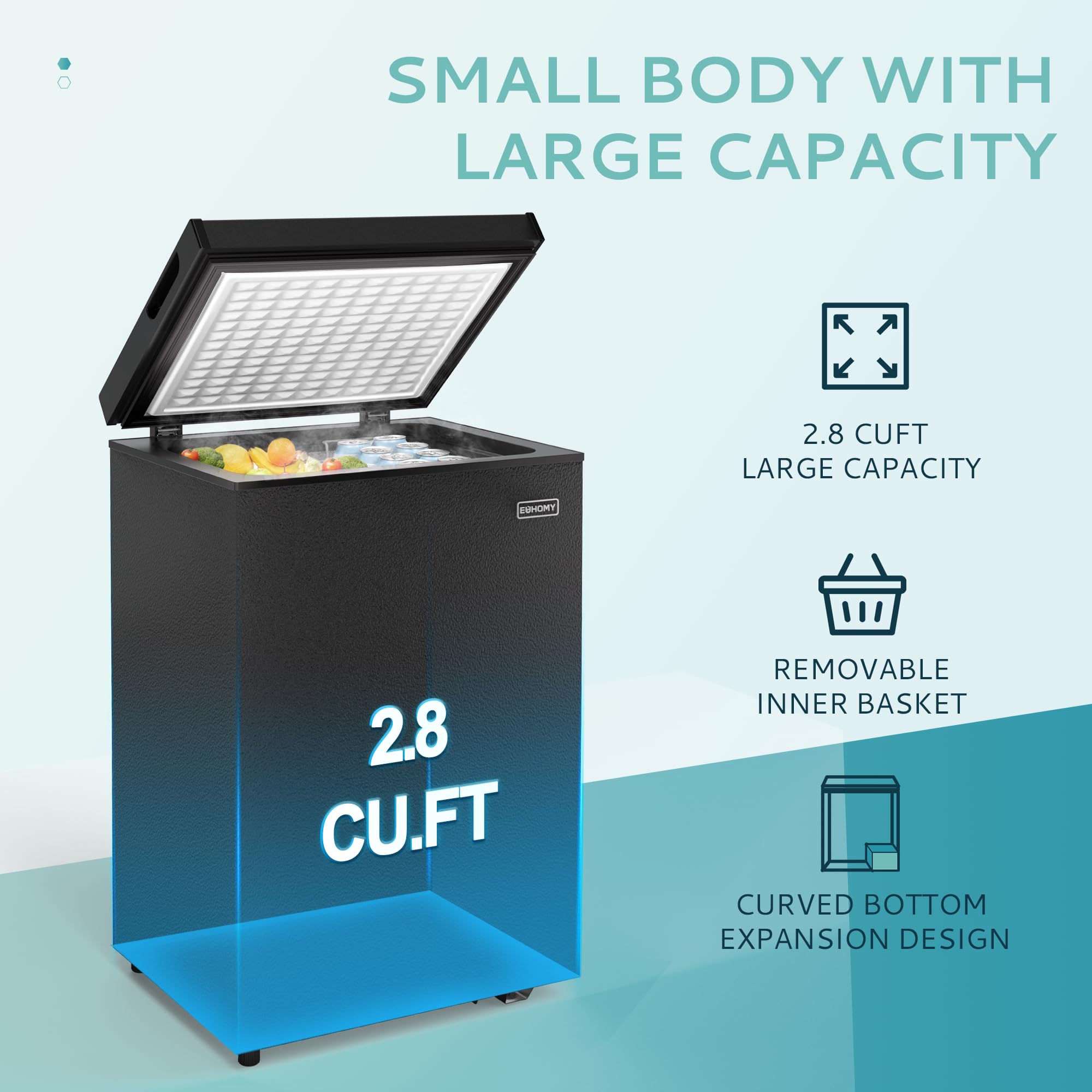 EUHOMY Chest Freezer with Removable Basket, Small Deep Freezer - Euhomy