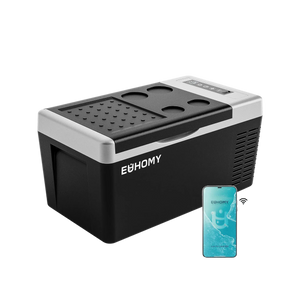 Euhomy Rover A1 portable car refrigerator with app control, black and silver compact compressor cooler