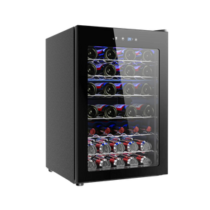 Euhomy Still Max wine cooler, black glass door, adjustable shelves, digital temperature display