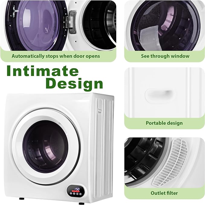 EUHOMY 1400W, LCD Control Panel Four-Function Portable Dryer For Apartments, Home, Dorm, White - Euhomy