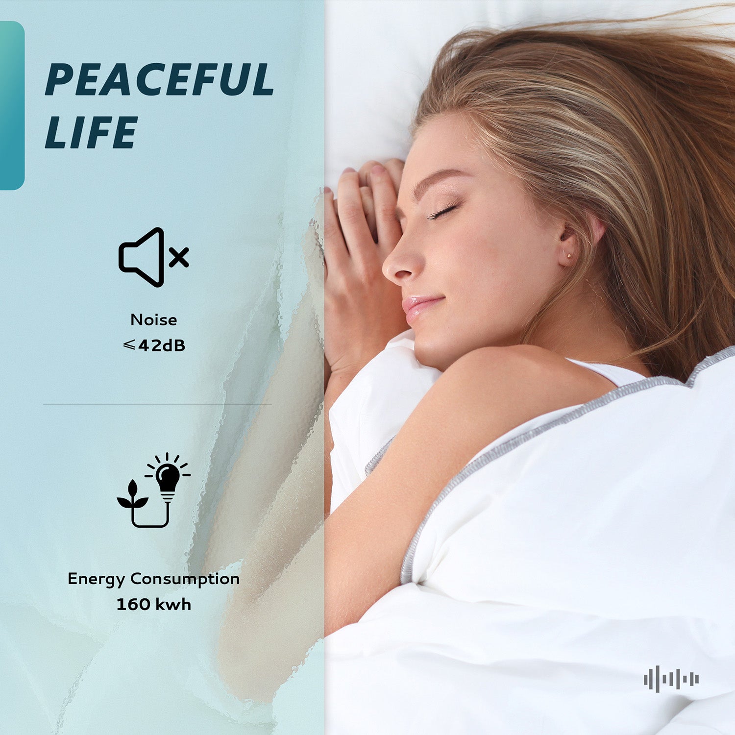 EUHOMY wine fridge promoting peaceful life with <42dB noise and 160 kwh energy consumption.