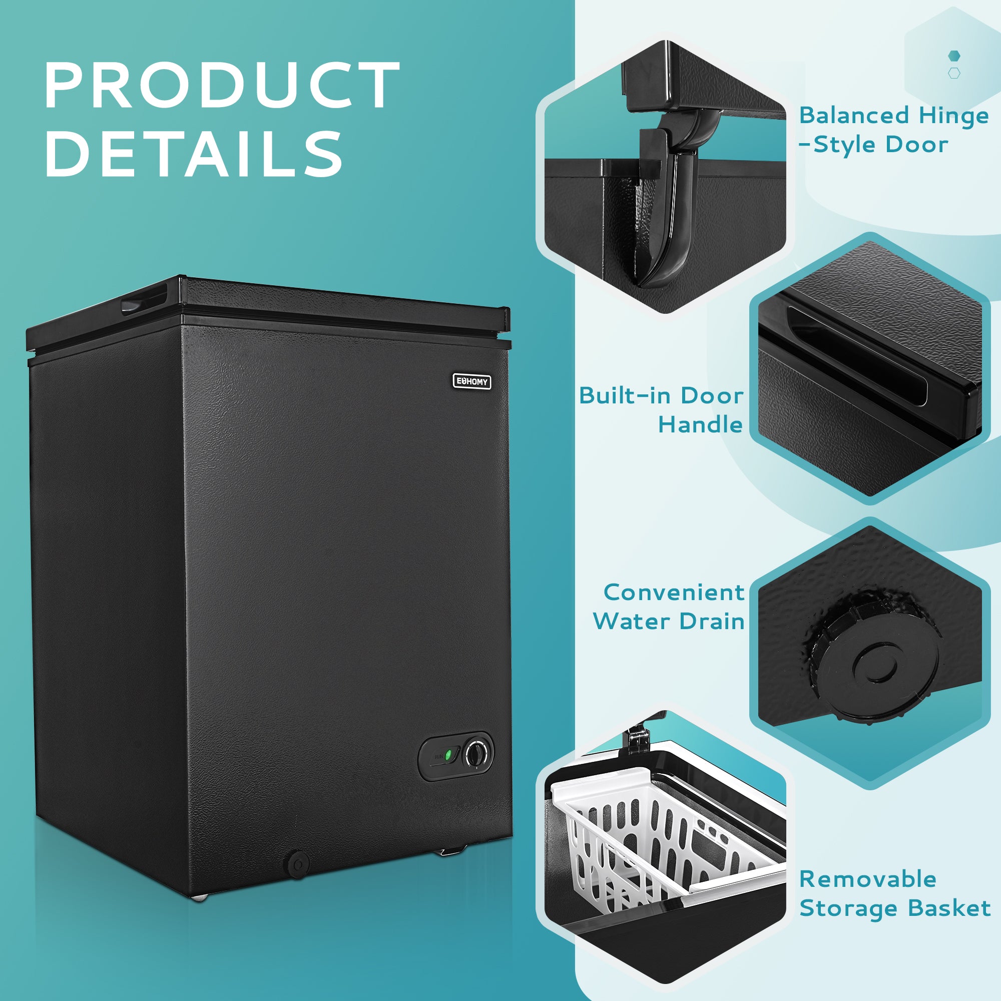 EUHOMY Chest Freezer with Removable Basket, Small Deep Freezer - Euhomy