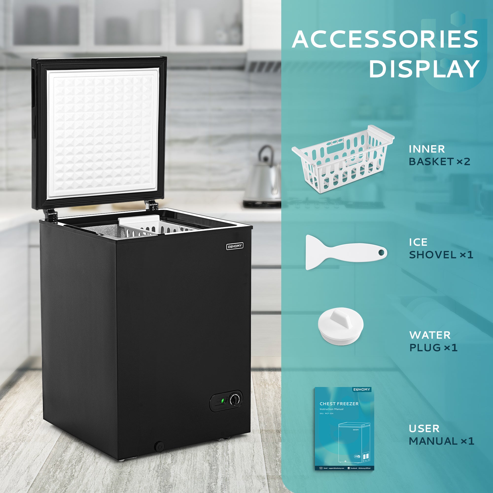 EUHOMY Chest Freezer with Removable Basket, Small Deep Freezer - Euhomy