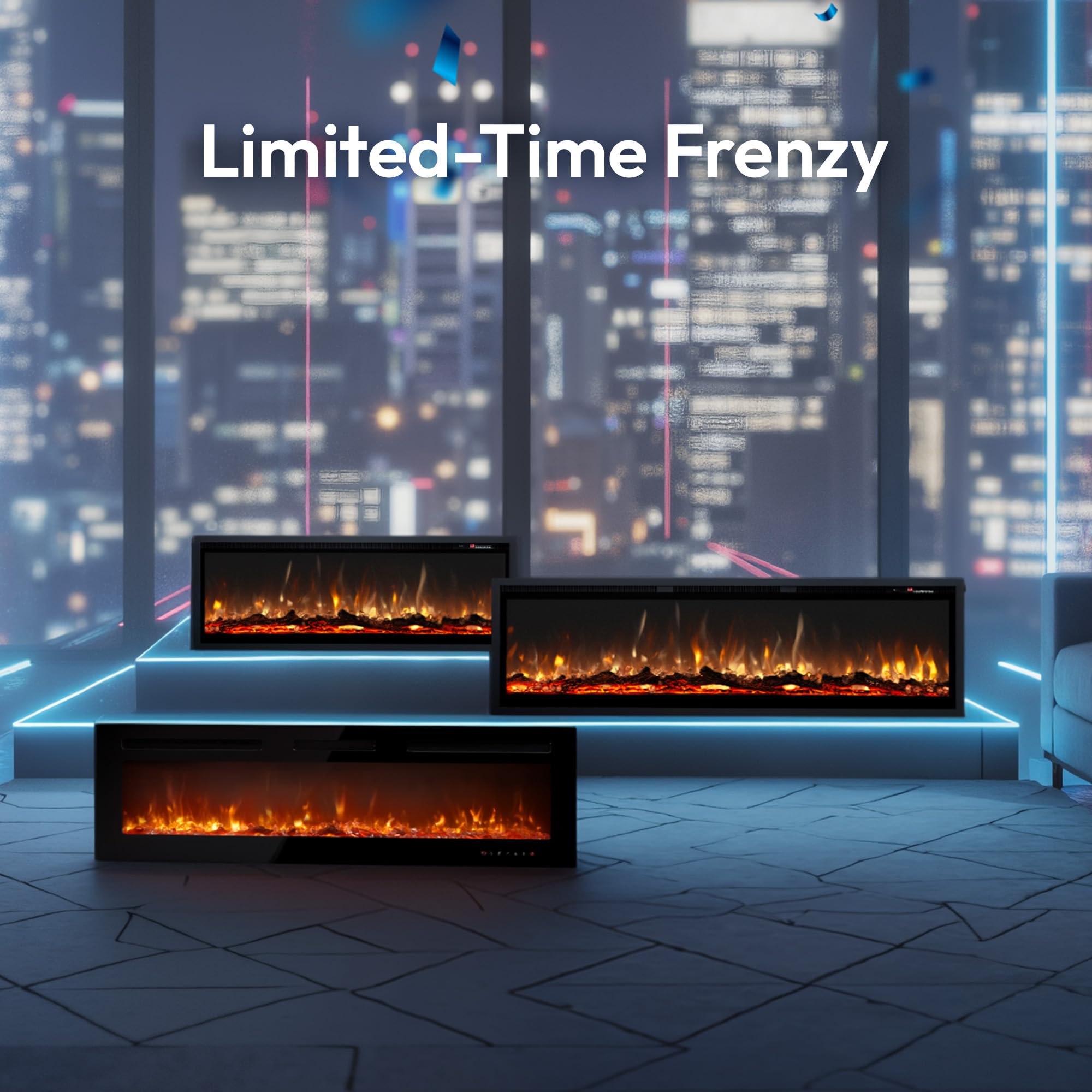 EUHOMY 50 Inch Electric Fireplace Wall Recessed and Wall Mounted with Adjustable Flame Color, Fireplace Heater with Remote Control, Linear Fireplace with Timer, Touch Screen, Log & Crystal, 750/1500W