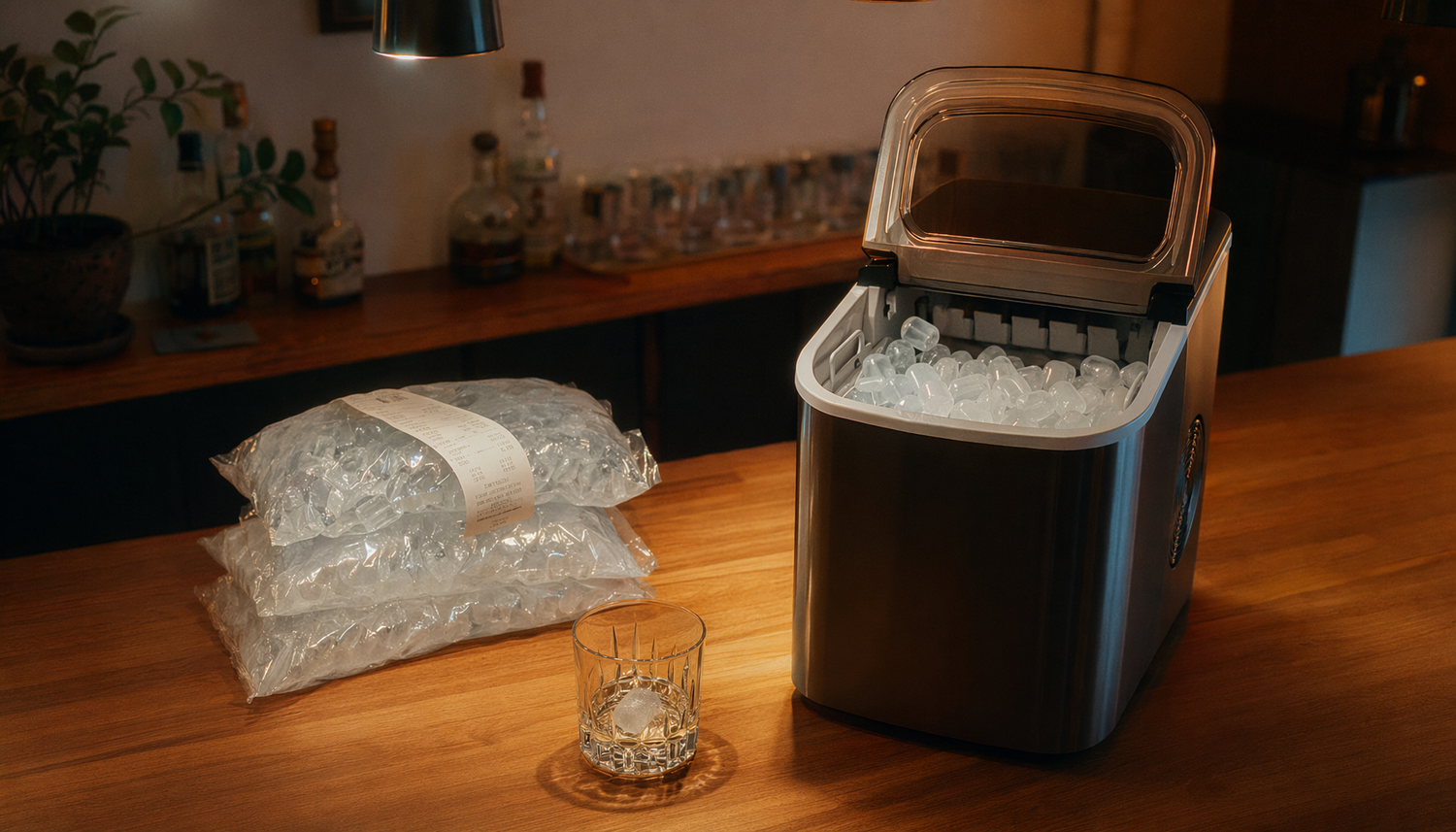 monthly home bar ice cost portable ice maker bagged ice