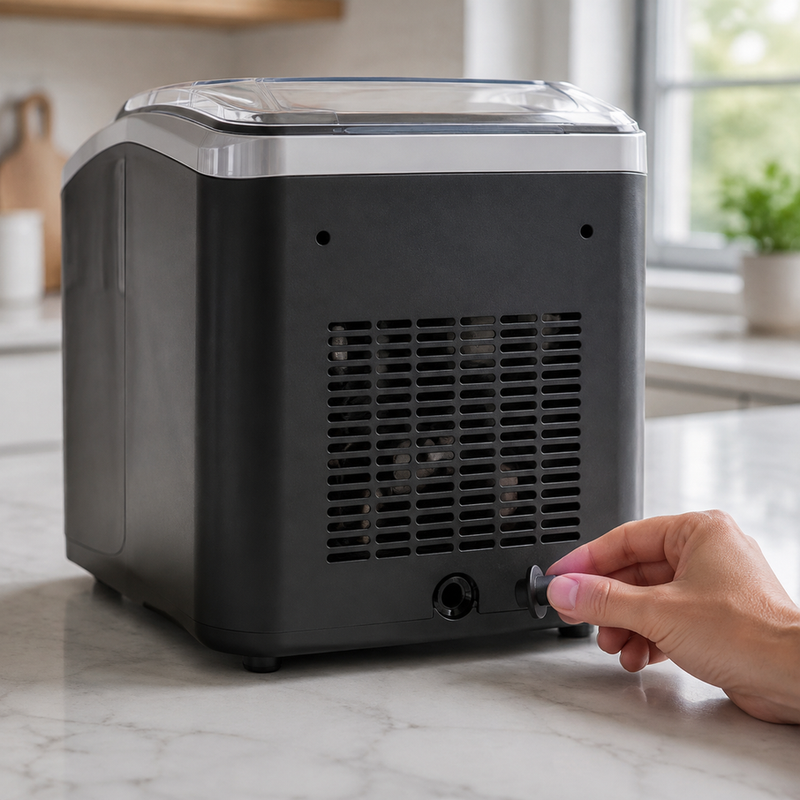 Where to Place the Drain Plug Cap During Countertop Ice Maker Setup