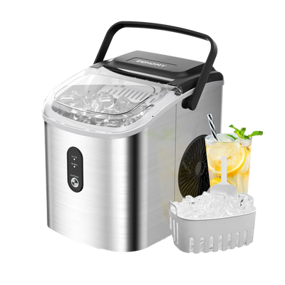 Euhomy silver bullet ice maker with handle, clear lid, ice basket and control panel