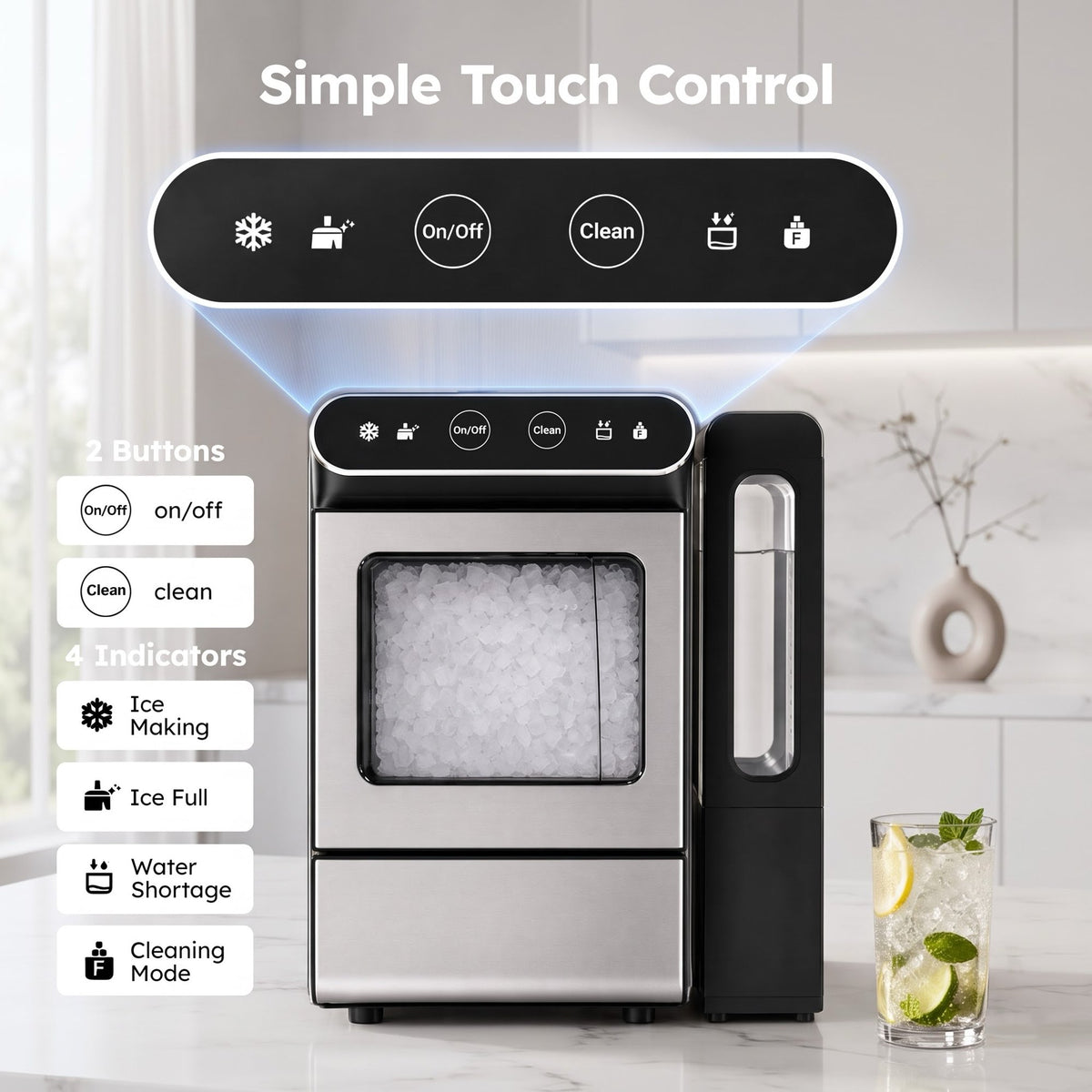 EUHOMY Nugget Ice Maker Countertop 26lbs/Day, 4.3L Water Tank, Portable Chewable Ice Machine for Home, Office & Bar