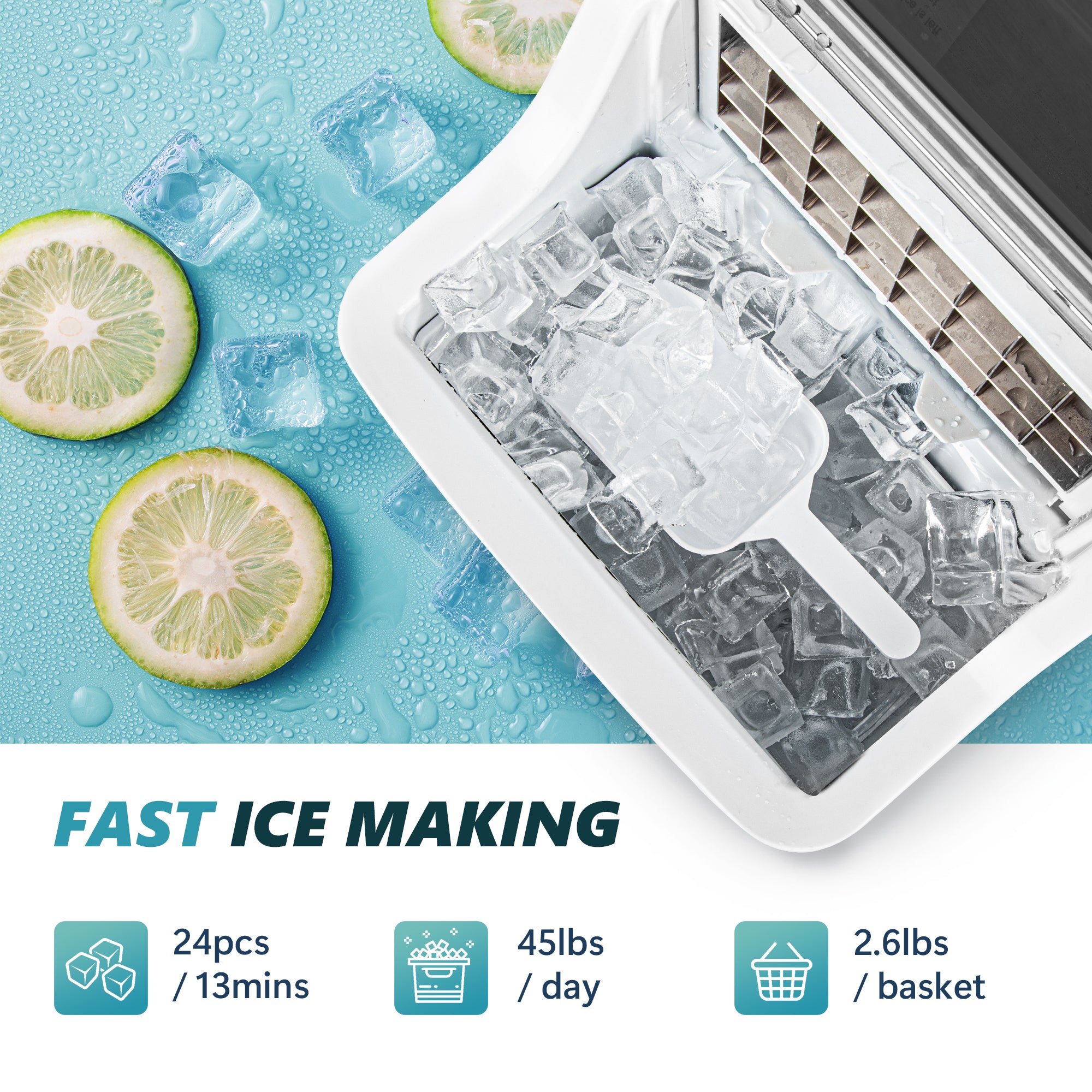 Countertop Ice Maker, Auto-cleaning & 45 Lbs/Day | Euhomy