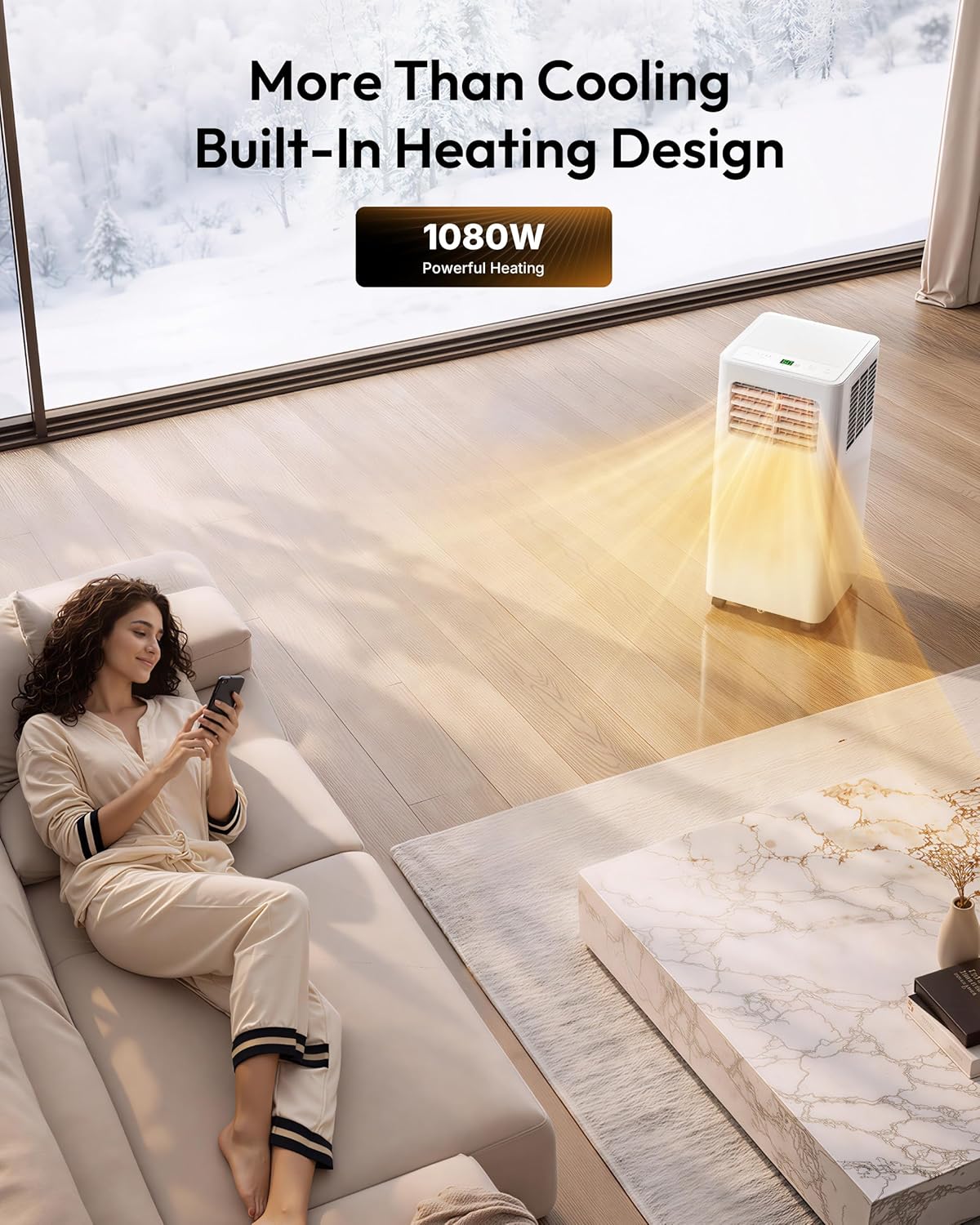 EUHOMY Portable Air Conditioners 14,000 BTU, 5-in-1 Portable AC Unit Up to 650 Sq.Ft. for Bedroom with Cool, Heat, Fan, Dehumidifier, Sleep, AC Units with LED Remote & 24H Timer, Installation Kits