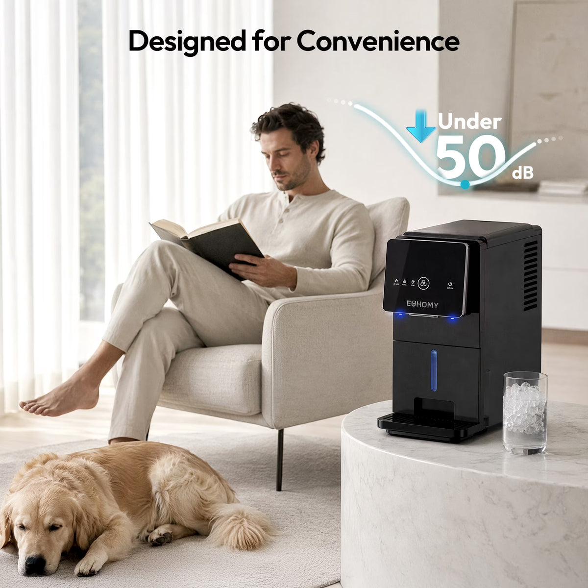 EUHOMY Countertop Nugget Ice Maker, 33 lbs/Day Chewable Pellet Ice Machine, One-Touch Dispensing, 1.8L Removable Water Tank, Self-Cleaning, Black