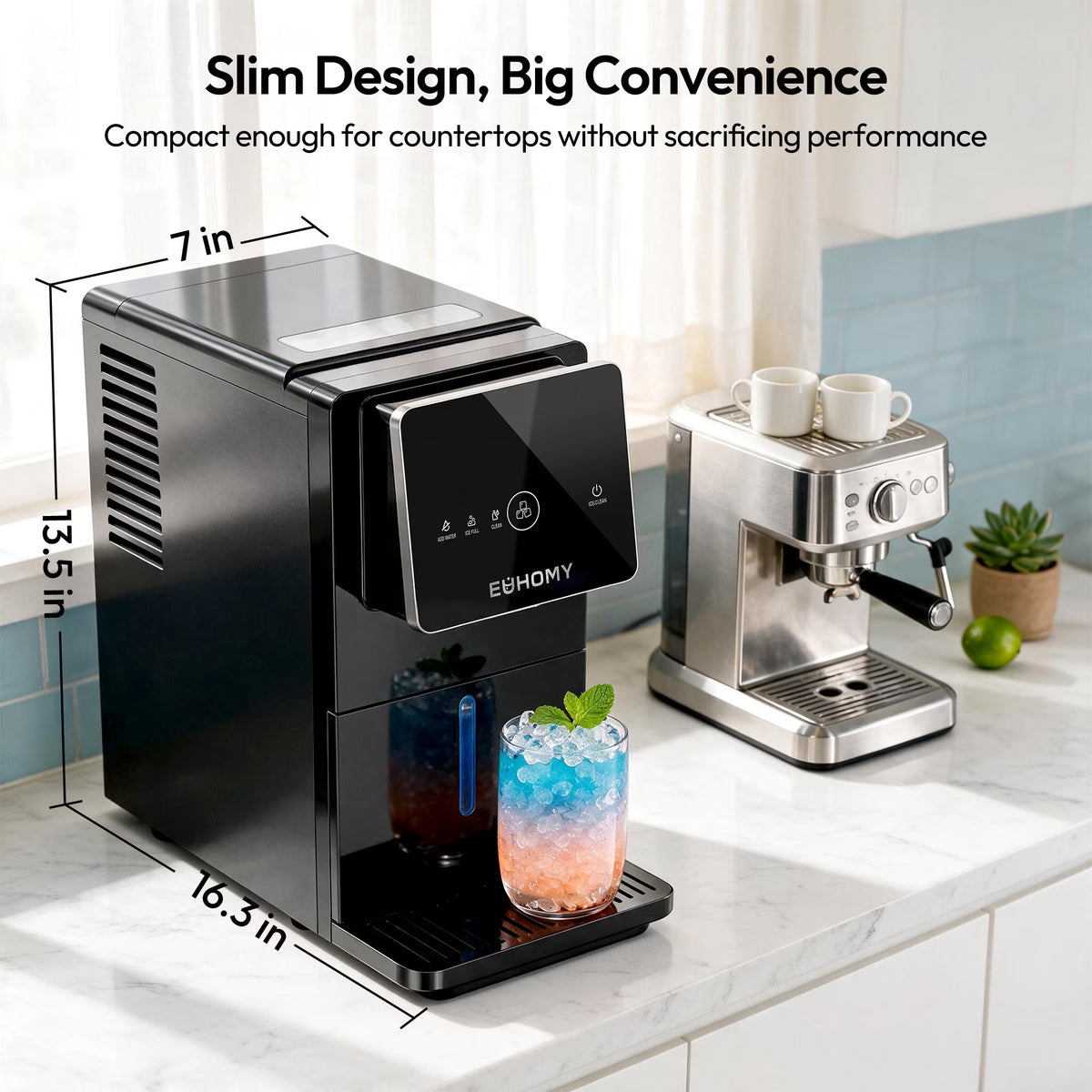 EUHOMY Countertop Nugget Ice Maker, 33 lbs/Day Chewable Pellet Ice Machine, One-Touch Dispensing, 1.8L Removable Water Tank, Self-Cleaning, Black