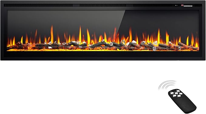 EUHOMY ultra-thin black electric fireplace with adjustable flame and remote control