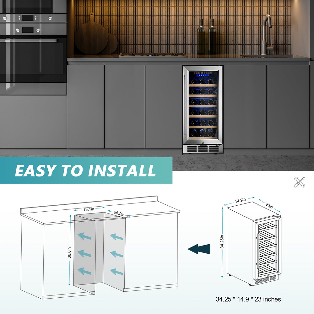 
                      
                        EUHOMY 15 Inch Wine Fridge Low Noise Beverage Refrigerator Wine Cooler - Euhomy
                      
                    