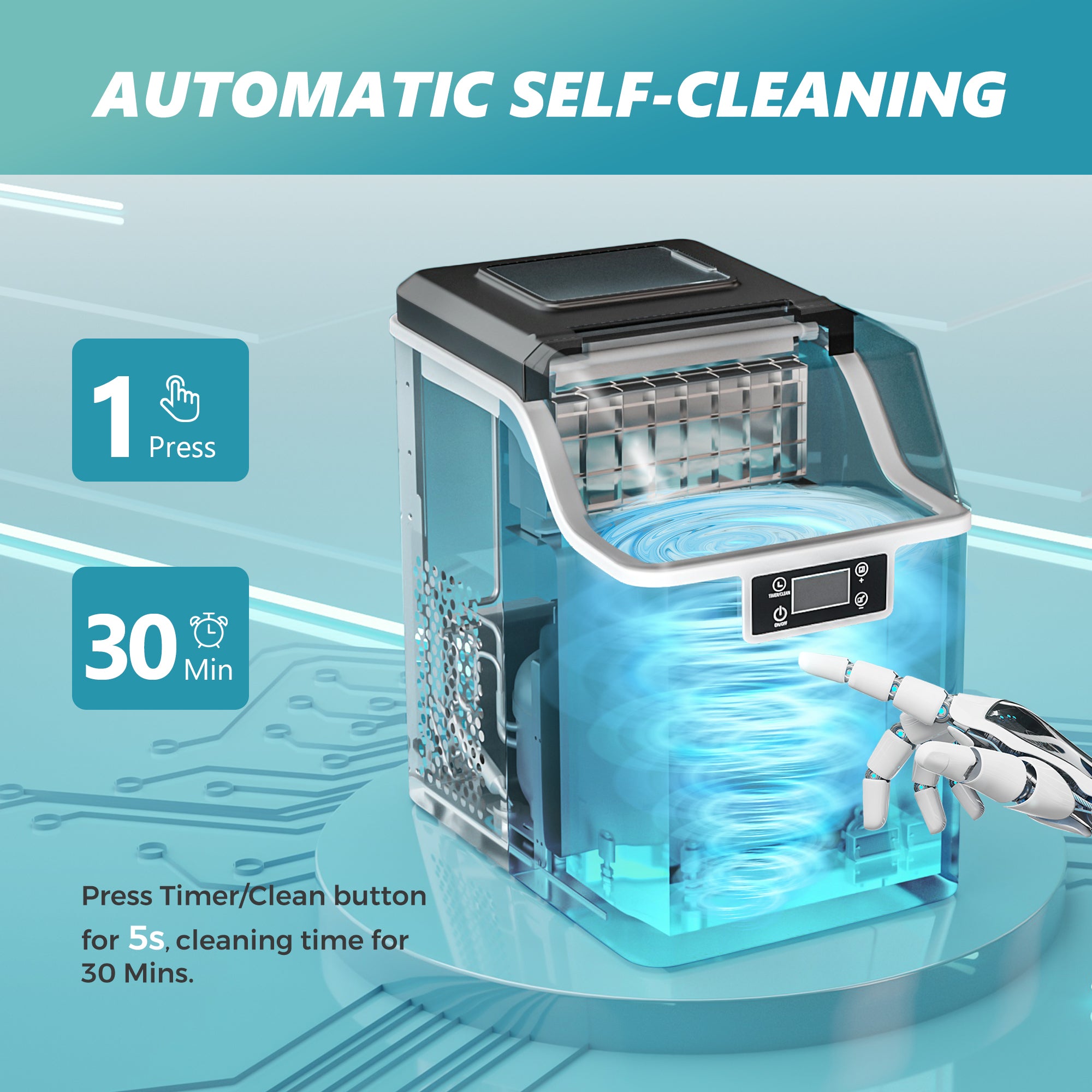 Countertop Ice Maker, Auto-cleaning & 45 Lbs/Day | Euhomy