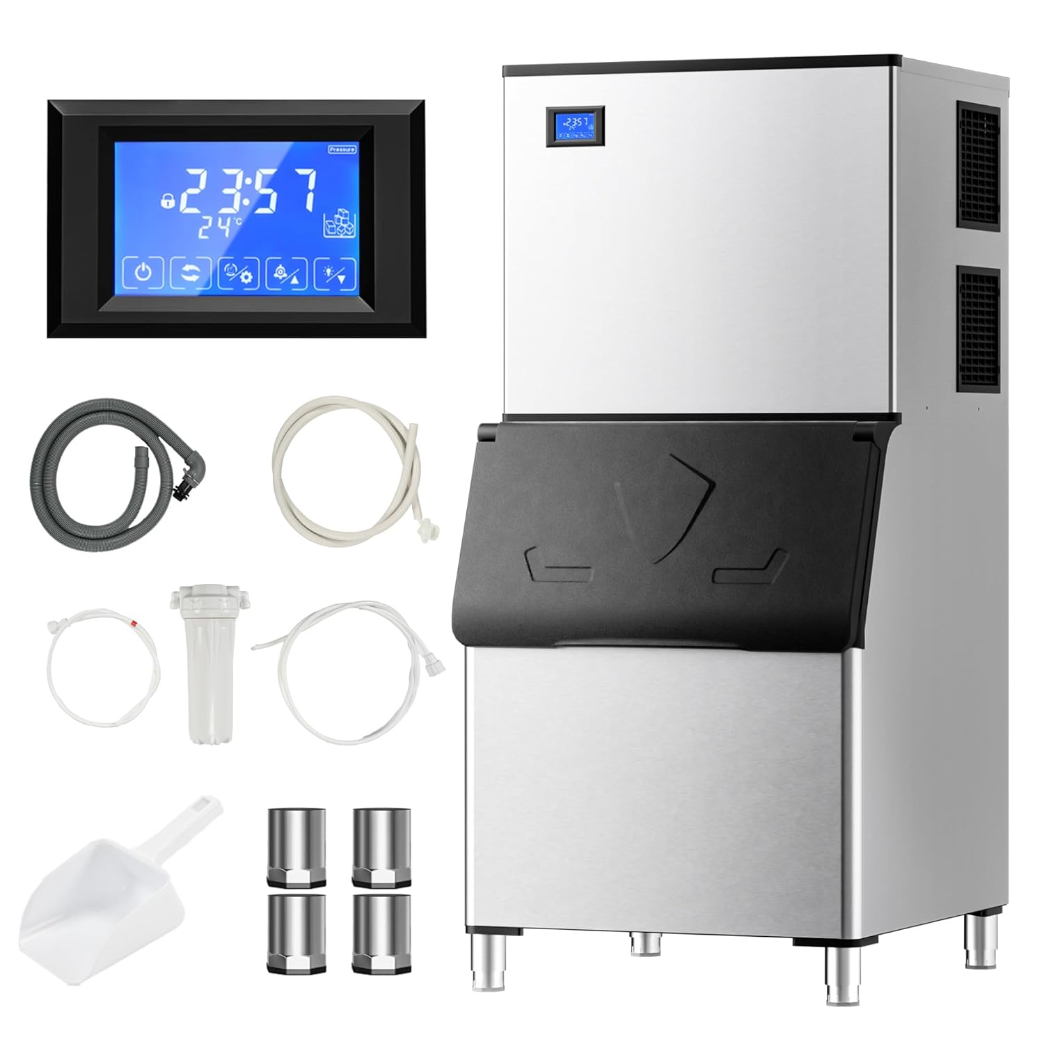 EUHOMY Commercial Ice Maker Machine,800lbs/24H,Industrial Ice Machine with 300lbs Storage Bin,Ice Ready in 10-15 Mins,SECOP Compressor&ETL,Stainless Steel Ice Maker for Bar/Cafe/Restaurant/Business