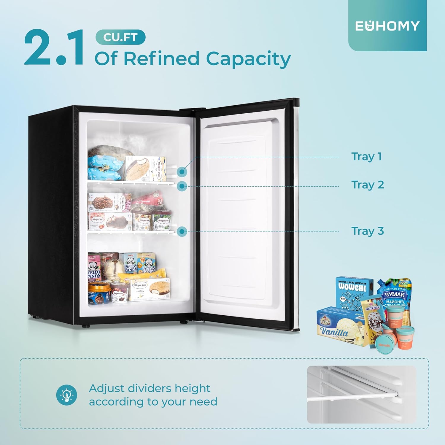 EUHOMY 1.1 Cubic Feet Mini Freezer, Countertop, Single Door Compact Upright Freezer with Reversible Door, Removable Shelves, Small freezer for Home/Dorms/Apartment/Office, New Black