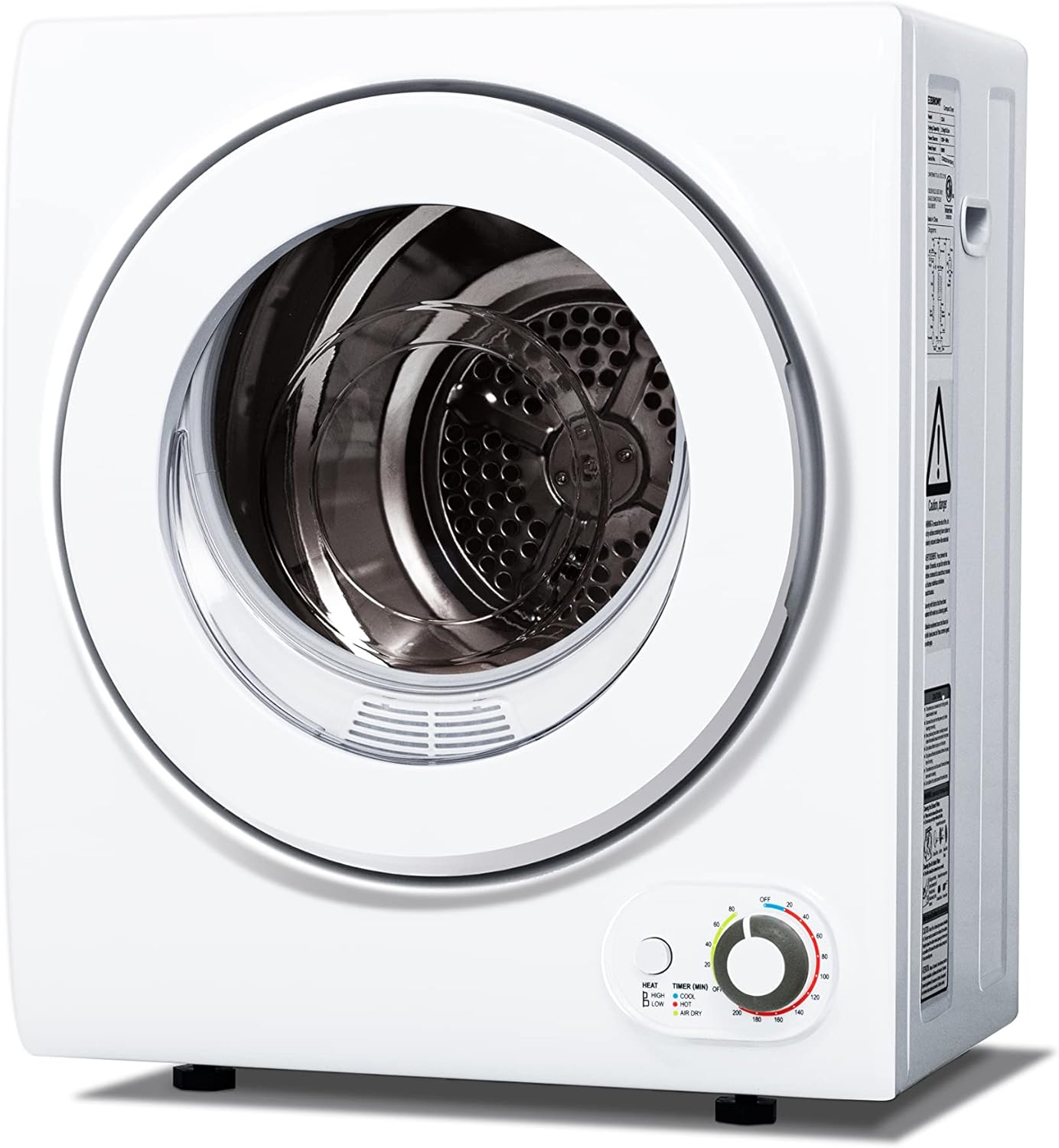 Euhomy 120V Compact Laundry Dryer, 1.5 cu.ft Front Load Stainless Steel Clothes Dryers with Stainless Steel Tub, Control Panel Downside Easy Control for 4 Automatic Drying Mode, White