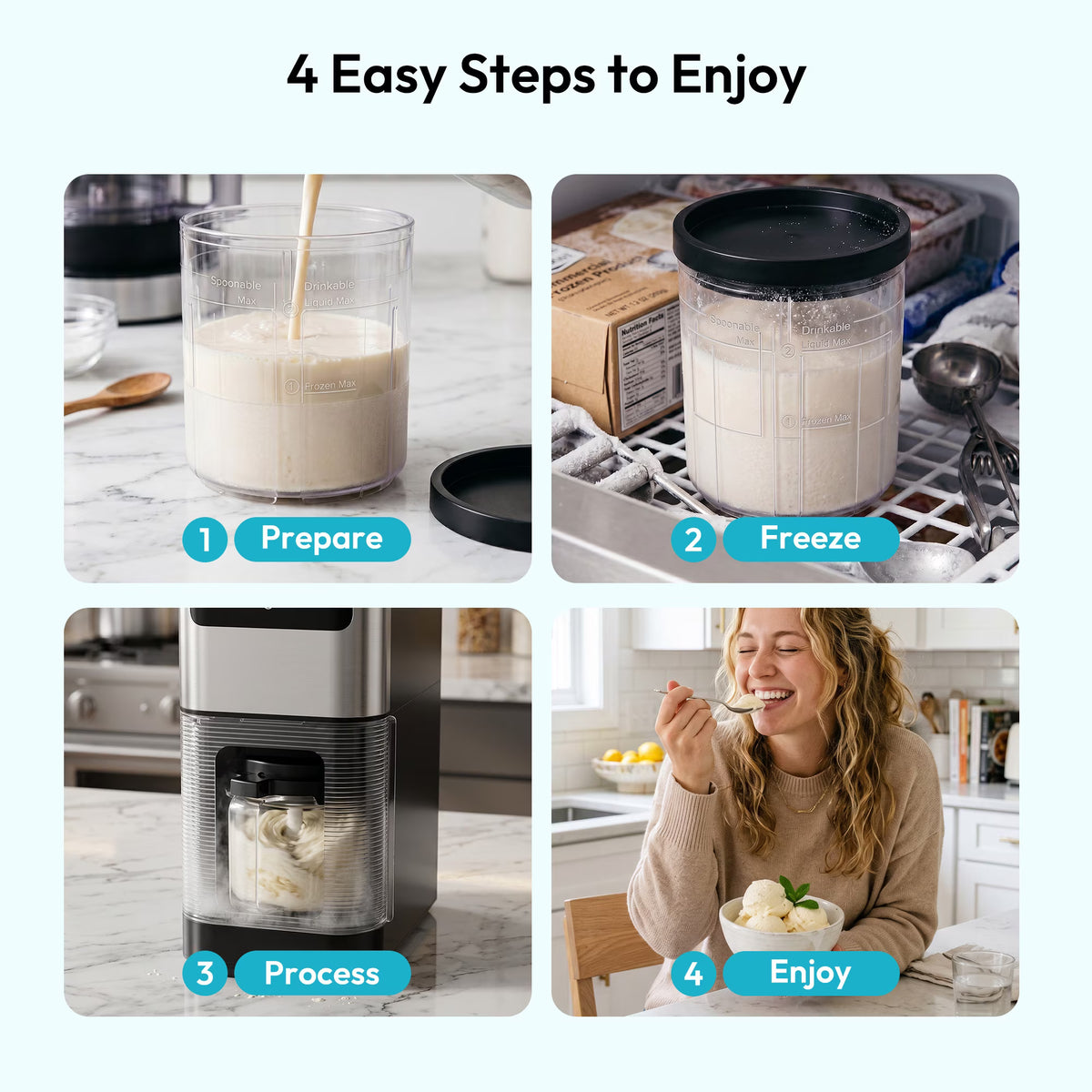EUHOMY Ice Cream Maker with 8 One-Touch Programs, Makes Ice Cream, Gelato, Milkshakes & Sorbet, Includes 2 Pint Containers with Lids, Black/Silver