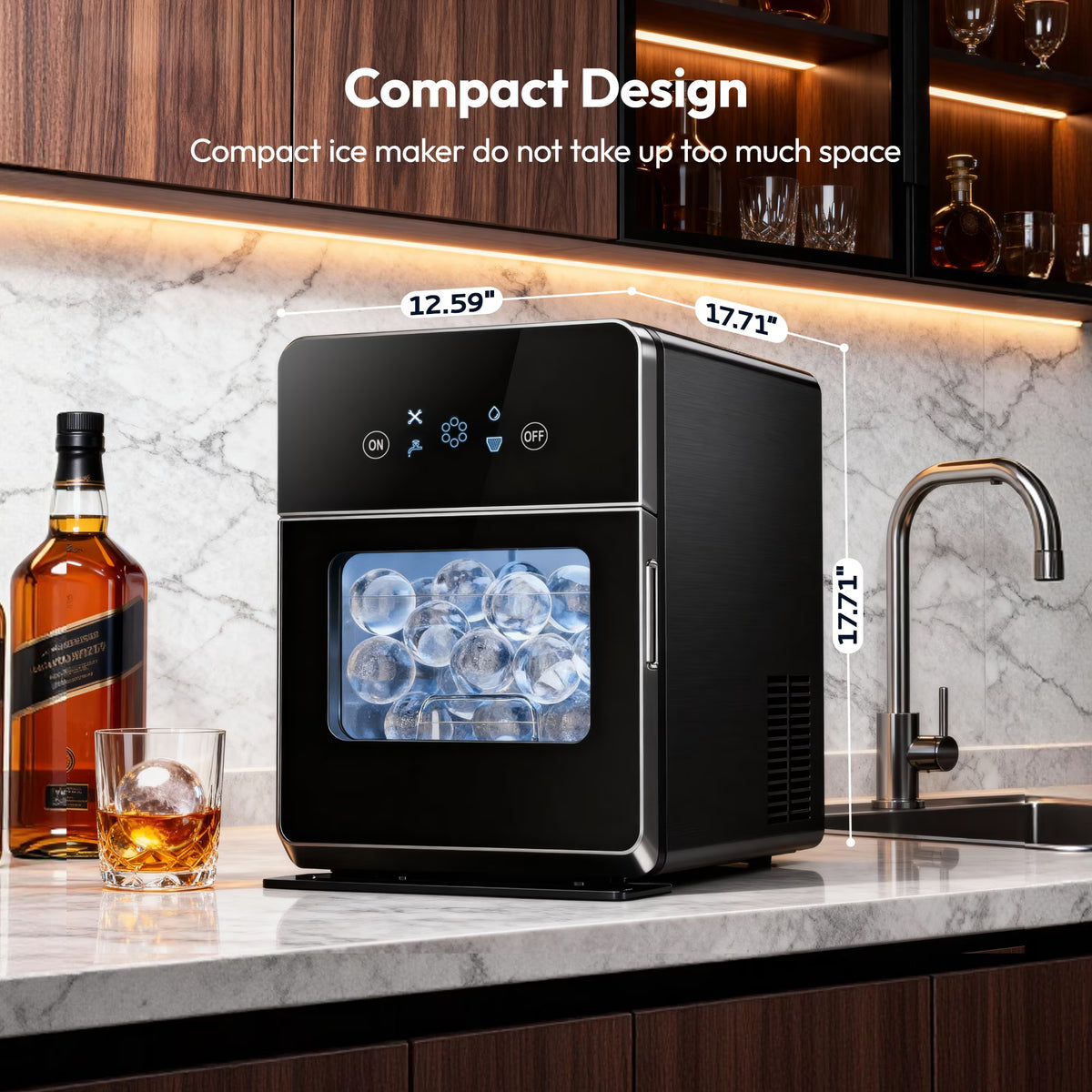 EUHOMY Commercial Sphere Ice Maker, 150 Ice Balls/Day, Self-Cleaning for Whiskey, Black