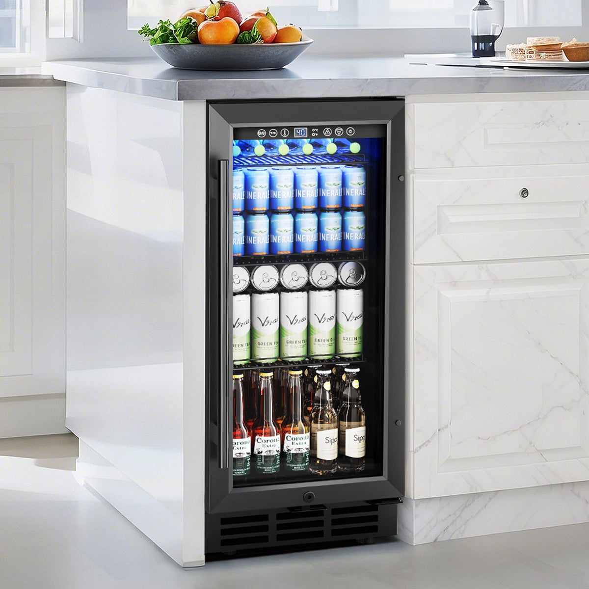 EUHOMY 130 Can Beverage Refrigerator Cooler, 3.2 Cu.Ft Under Counter Drink Fridge for Soda, Water & Wine, Adjustable Temperature Control for Home Kitchen Bar