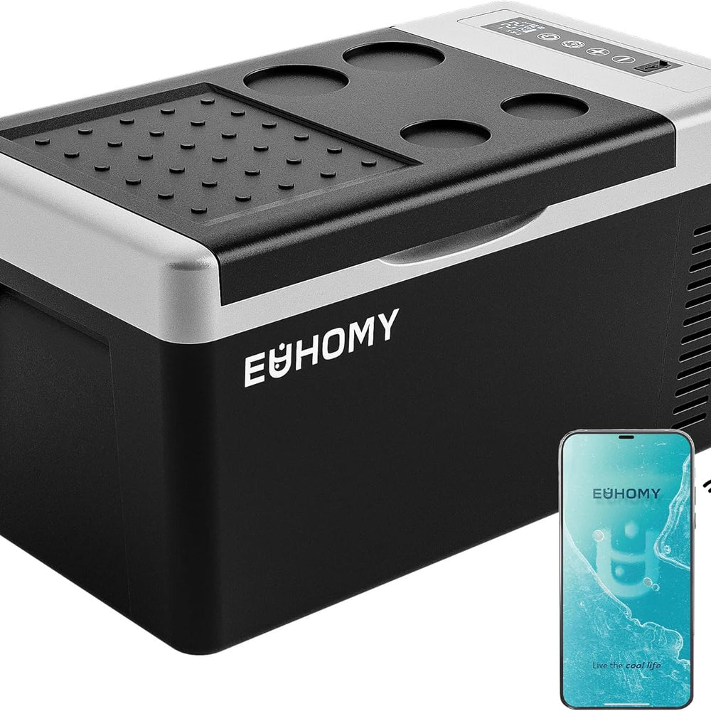 EUHOMY 12 Volt Refrigerator, 19QT(18L) Compressor Electric Cooler APP Control, Car Fridge -4℉~68℉, Portable Refrigerator 12/24V DC 100-240V AC, Portable Freezer for Camping, Travel, Boat