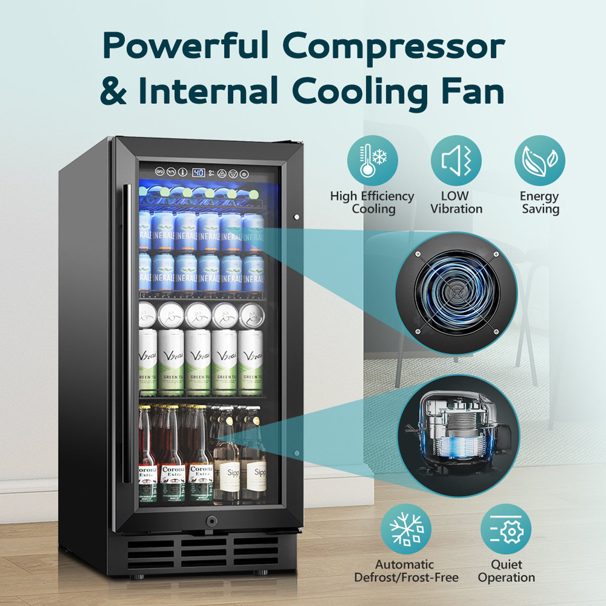 EUHOMY 130 Can Beverage Refrigerator Cooler, 3.2 Cu.Ft Under Counter Drink Fridge for Soda, Water & Wine, Adjustable Temperature Control for Home Kitchen Bar