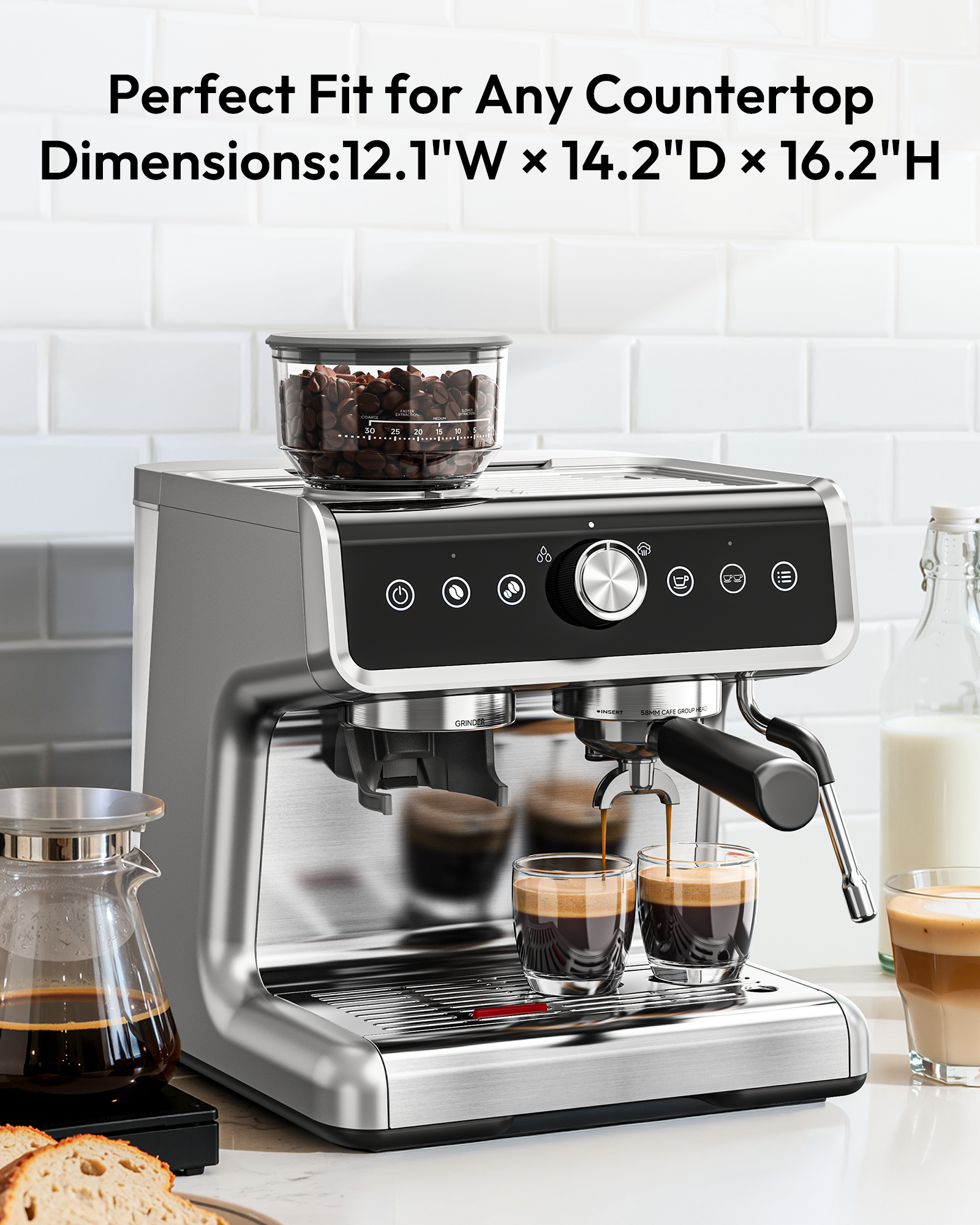 Euhomy espresso machine with grinder, 20 bar coffee maker and milk frother, compact countertop size