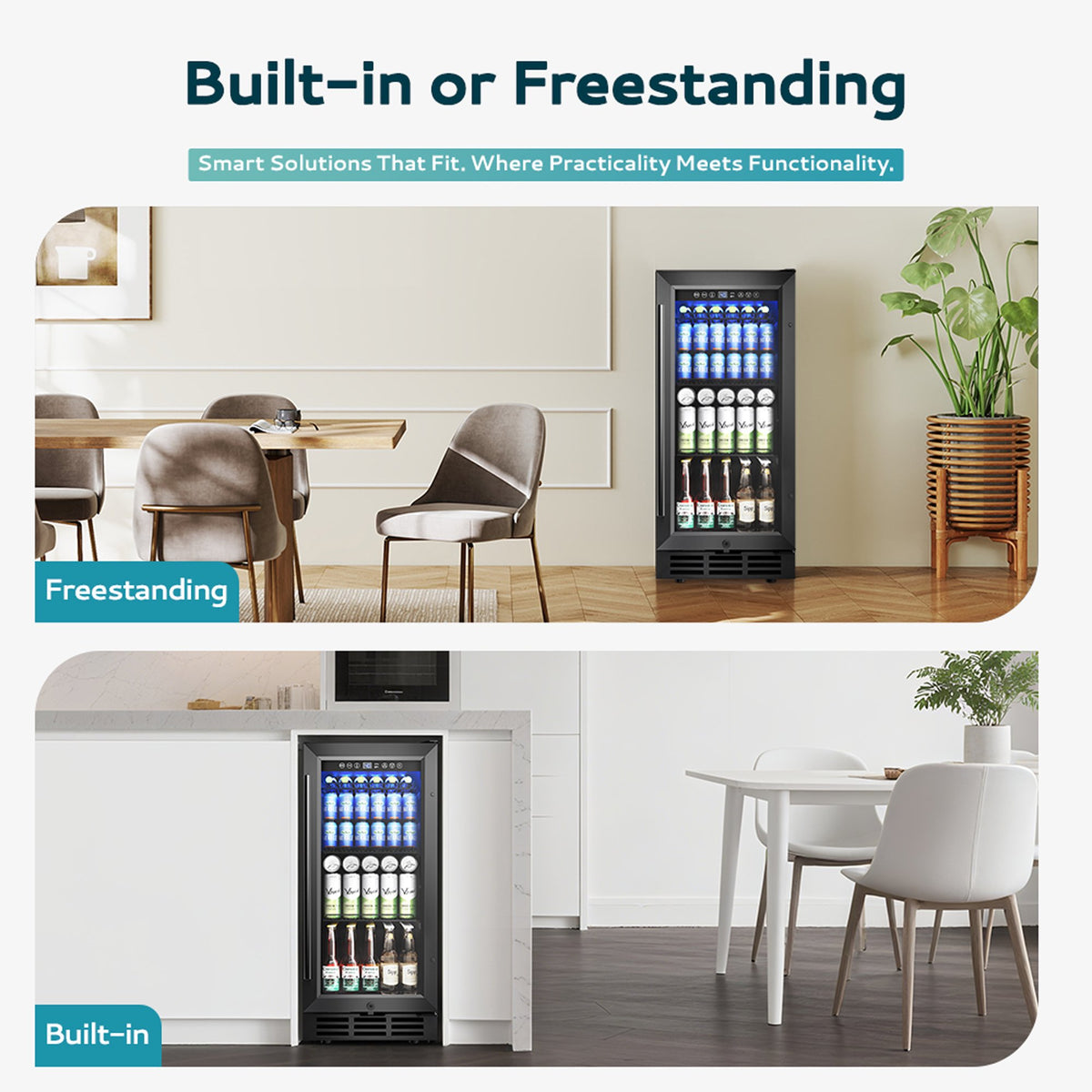 EUHOMY 130 Can Beverage Refrigerator Cooler, 3.2 Cu.Ft Under Counter Drink Fridge for Soda, Water & Wine, Adjustable Temperature Control for Home Kitchen Bar