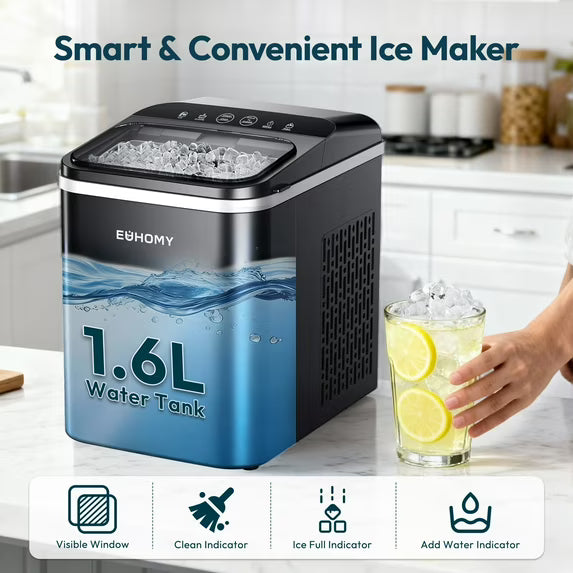 EUHOMY 35lbs/24H Nugget Ice Maker Countertop, Pebble Ice Maker Machine with Auto-Cleaning, Black