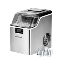 Euhomy Tile Plus cube ice maker, stainless steel finish, with control panel and ice cubes.