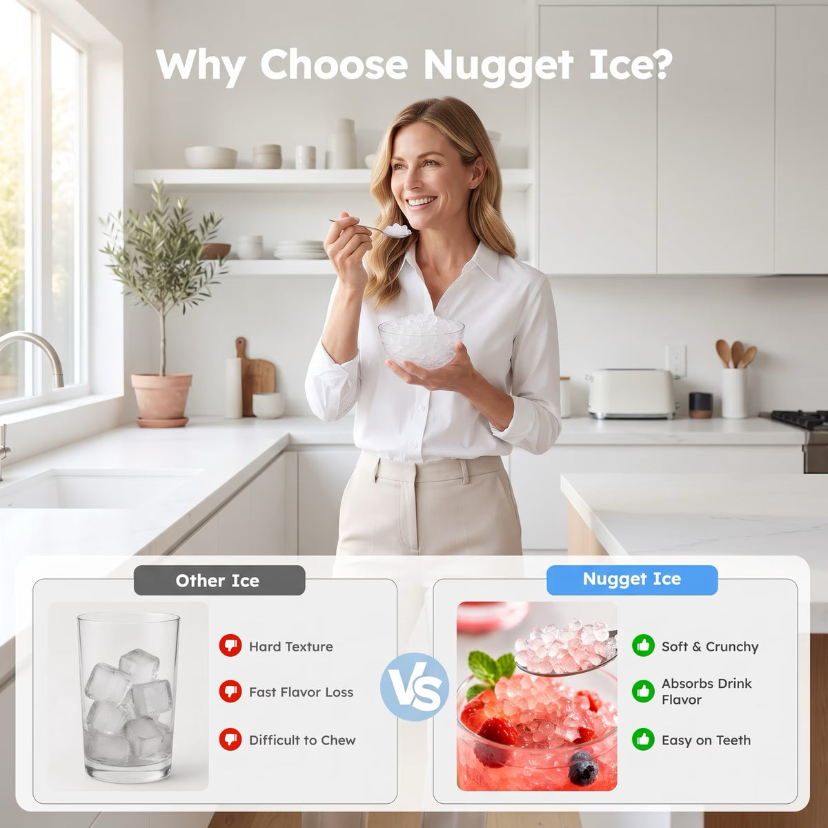 EUHOMY Nugget Ice Maker Countertop 26lbs/Day, 4.3L Water Tank, Portable Chewable Ice Machine for Home, Office & Bar