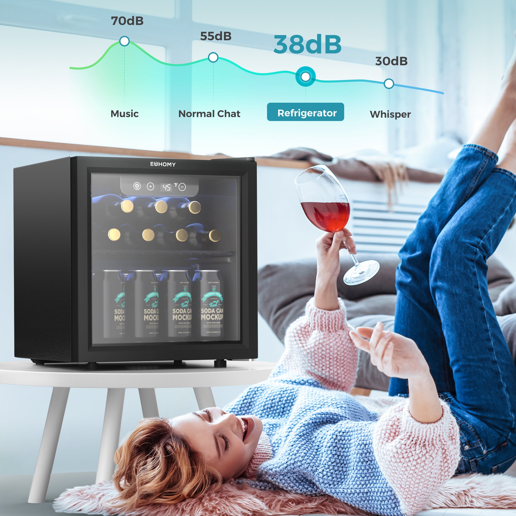 Compact Beverage & Wine Cooler | 55-Can, Touch Temp
