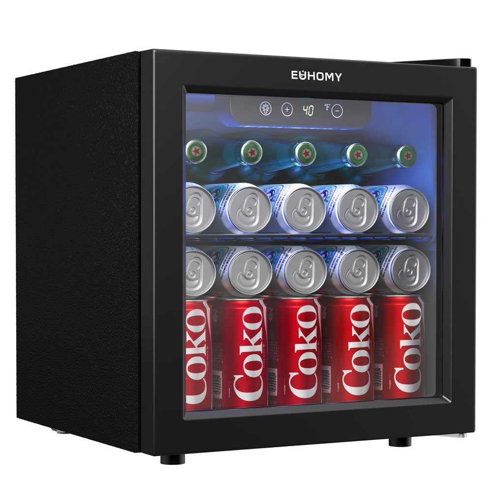 EUHOMY 55 Can Beverage Refrigerator Cooler-Mini Fridge Glass Door (1.3cu.ft) Wine Cooler