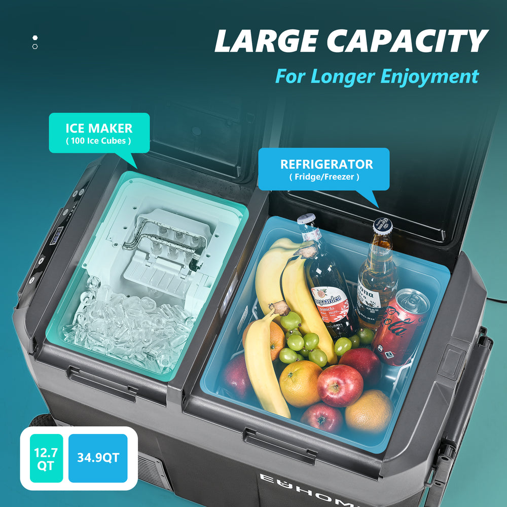 
                      
                        EUHOMY 12 Volt Fridge with Ice Maker Large Capacity Design Camp Refrigerator - Euhomy
                      
                    