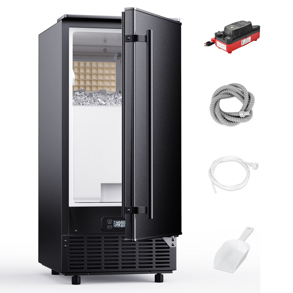EUHOMY Built-in Commercial Ice Maker 80Lbs/24H, Under Counter or Freestanding, Self-Cleaning, Kitchen & Bar, Black