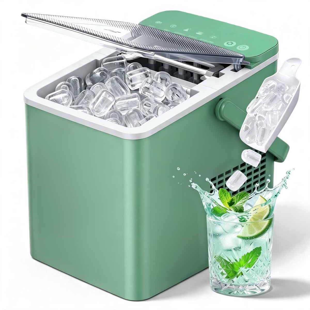 EUHOMY Countertop Ice Maker with Handle, 26 lbs/Day Portable Ice Machine, 9 Bullet Cubes in 6 Minutes, 2 Ice Sizes, Self-Cleaning, 1.1L Water Tank