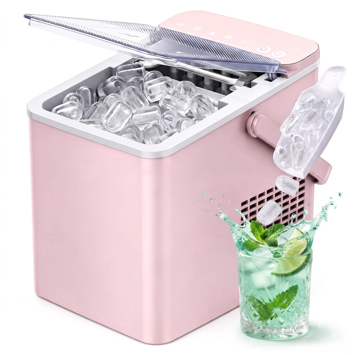 EUHOMY Countertop Ice Maker with Handle, 26 lbs/Day Portable Ice Machine, 9 Bullet Cubes in 6 Minutes, 2 Ice Sizes, Self-Cleaning, 1.1L Water Tank