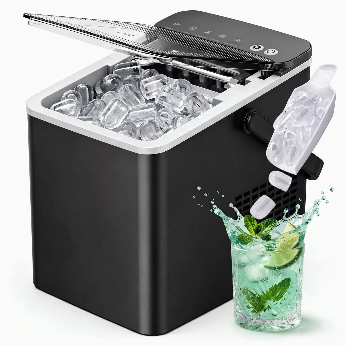 EUHOMY Countertop Ice Maker with Handle, 26 lbs/Day Portable Ice Machine, 9 Bullet Cubes in 6 Minutes, 2 Ice Sizes, Self-Cleaning, 1.1L Water Tank
