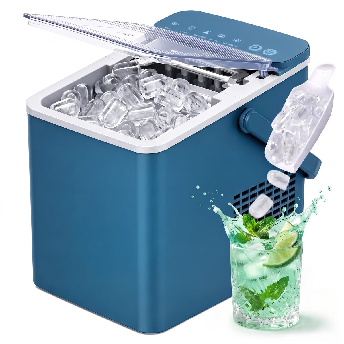 EUHOMY Countertop Ice Maker with Handle, 26 lbs/Day Portable Ice Machine, 9 Bullet Cubes in 6 Minutes, 2 Ice Sizes, Self-Cleaning, 1.1L Water Tank