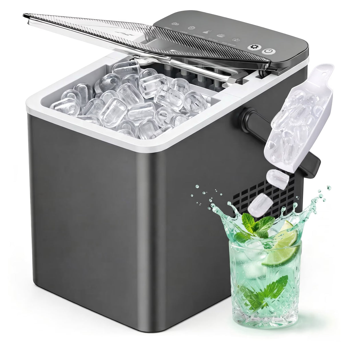EUHOMY Countertop Ice Maker with Handle, 26 lbs/Day Portable Ice Machine, 9 Bullet Cubes in 6 Minutes, 2 Ice Sizes, Self-Cleaning, 1.1L Water Tank