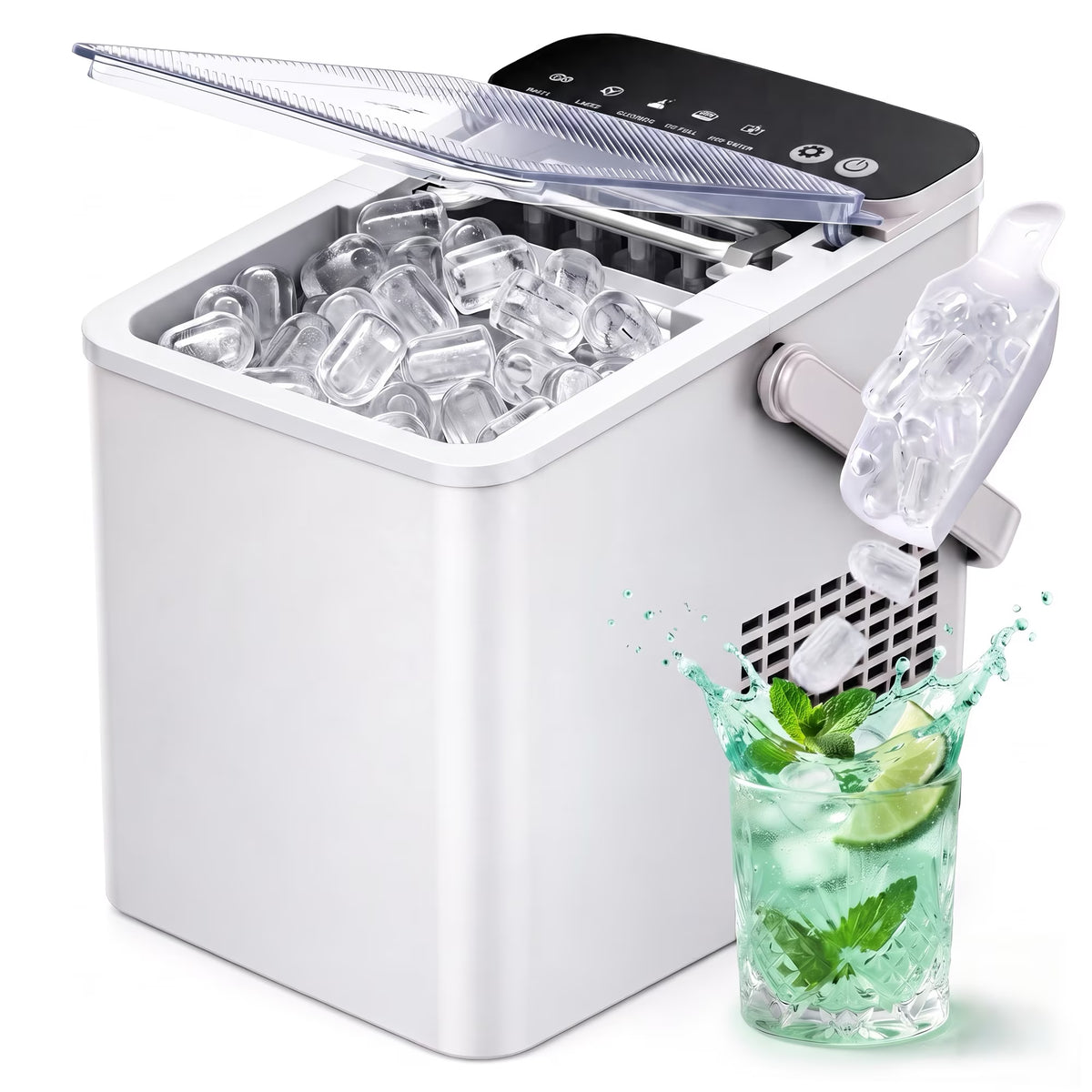 EUHOMY Countertop Ice Maker with Handle, 26 lbs/Day Portable Ice Machine, 9 Bullet Cubes in 6 Minutes, 2 Ice Sizes, Self-Cleaning, 1.1L Water Tank