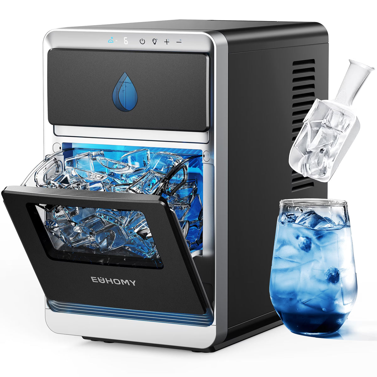 EUHOMY Crescent Ice Maker, 30Lbs/24H Countertop Ice Machine with Auto Cleaning & Slow-Melt Ice