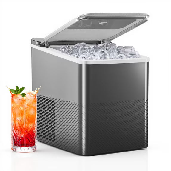 EUHOMY Countertop Ice Maker with Handle, 26 lbs/Day Portable Ice Machine, 9 Bullet Cubes in 6 Minutes, 2 Ice Sizes, Self-Cleaning, 1.1L Water Tank