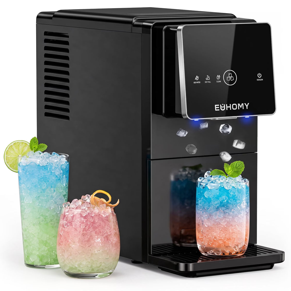 EUHOMY Countertop Nugget Ice Maker, 33 lbs/Day Chewable Pellet Ice Machine, One-Touch Dispensing, 1.8L Removable Water Tank, Self-Cleaning, Black
