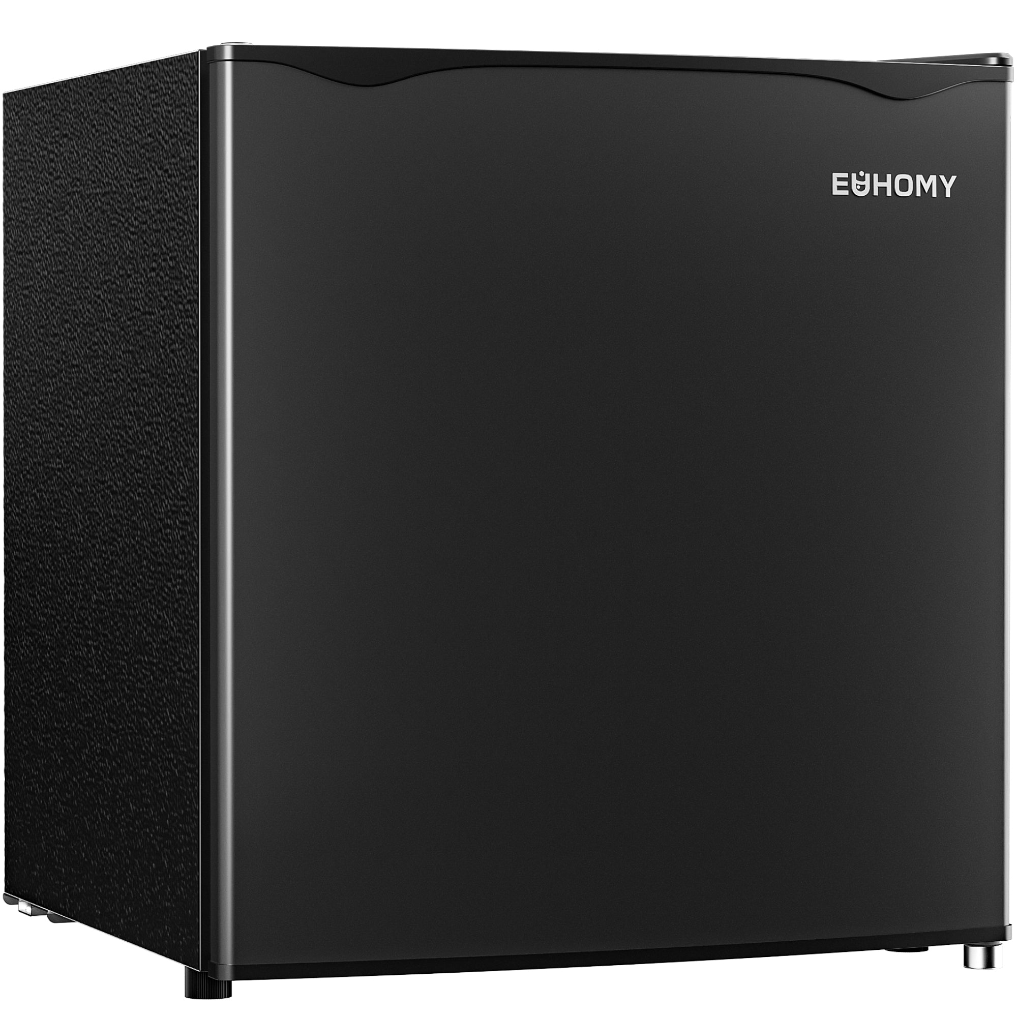 EUHOMY 1.7 Cu.Ft black mini fridge with freezer, temperature control, compact design for product appearance.