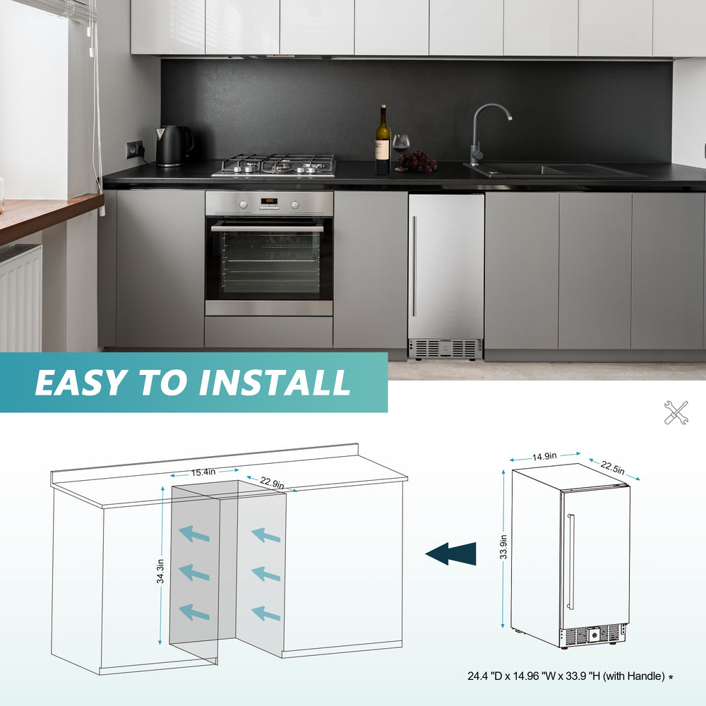 
                      
                        EUHOMY Beverage Refrigerator 15 Inch Under Counter 127 Can Wine Cooler Includes 2 Bottles of Cleaner - Euhomy
                      
                    