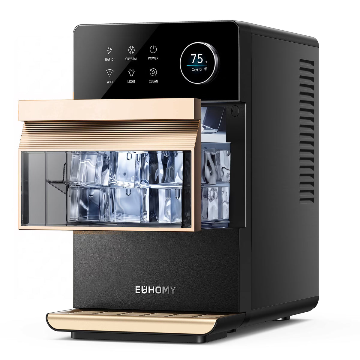 EUHOMY Countertop Clear Ice Maker, 2-Inch Large Ice Cubes, APP Control, 2 Modes, Self-Cleaning, Black